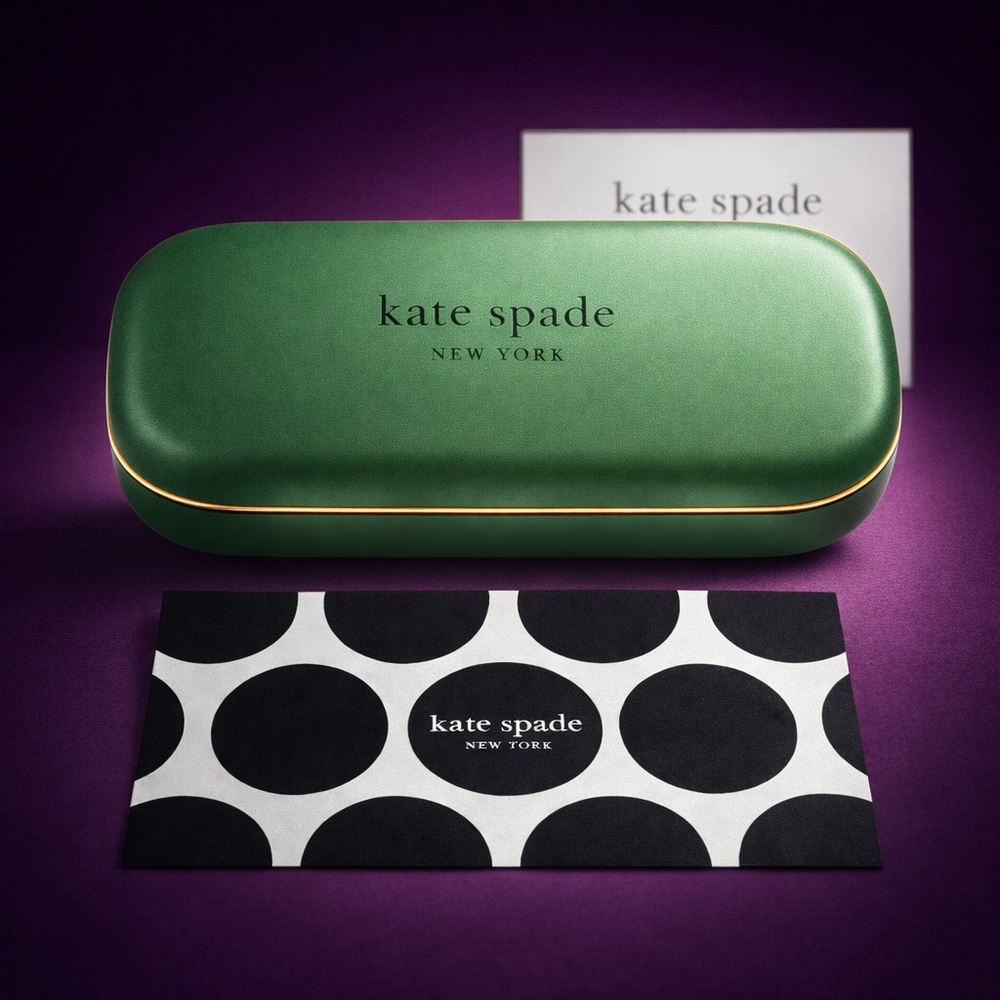KATE SPADE Green Hard Eyeglass Case w/ Polka Dot Cloth